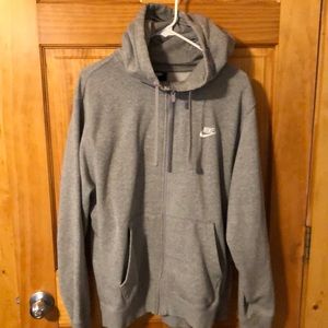 Nike, large, light grey sweater with hoodie